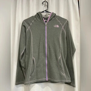 The North Face Girls Large 14-16 Sweatshirt Hoodie Fleece Grey Purple Full Zip